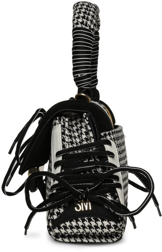 «Steve Madden Bdiego-H damestas in zwart met wit dessin, detailopname»