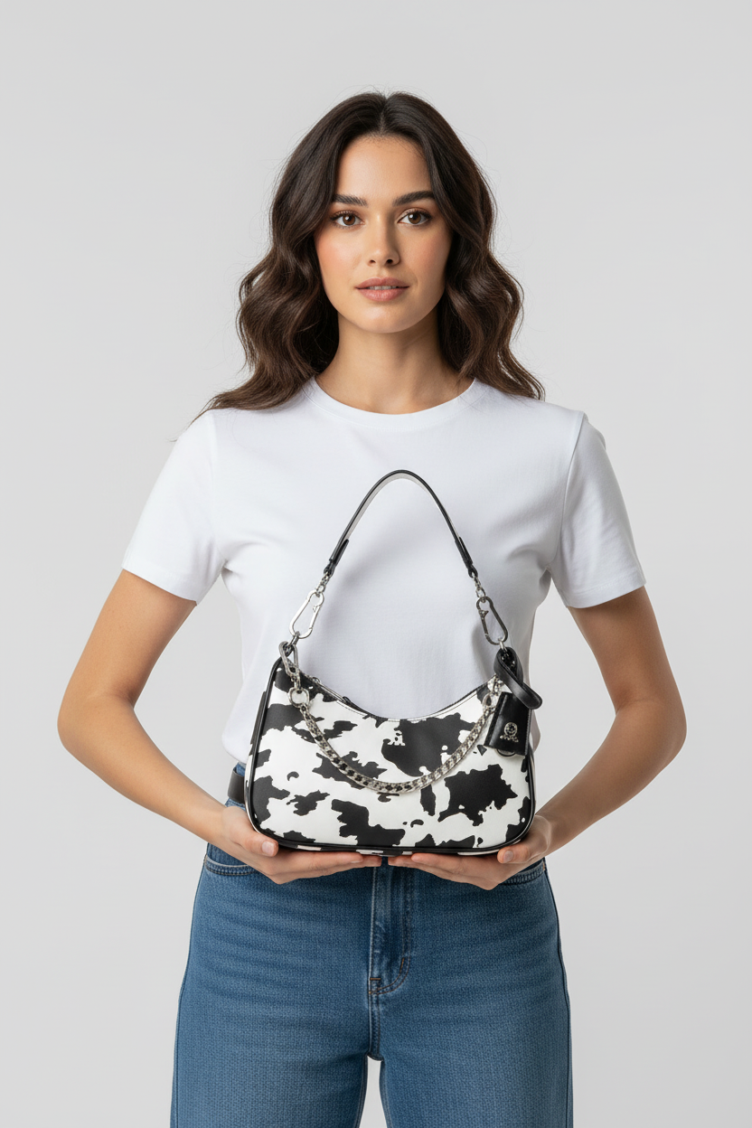 Model met tas, overzichtsfoto