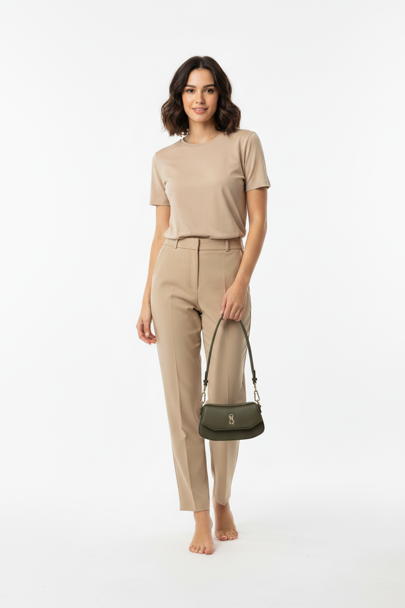 Model met tas, overzichtsfoto