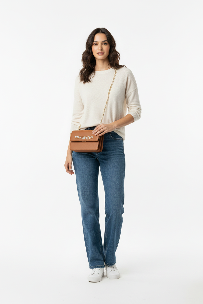Model met tas, detailopname