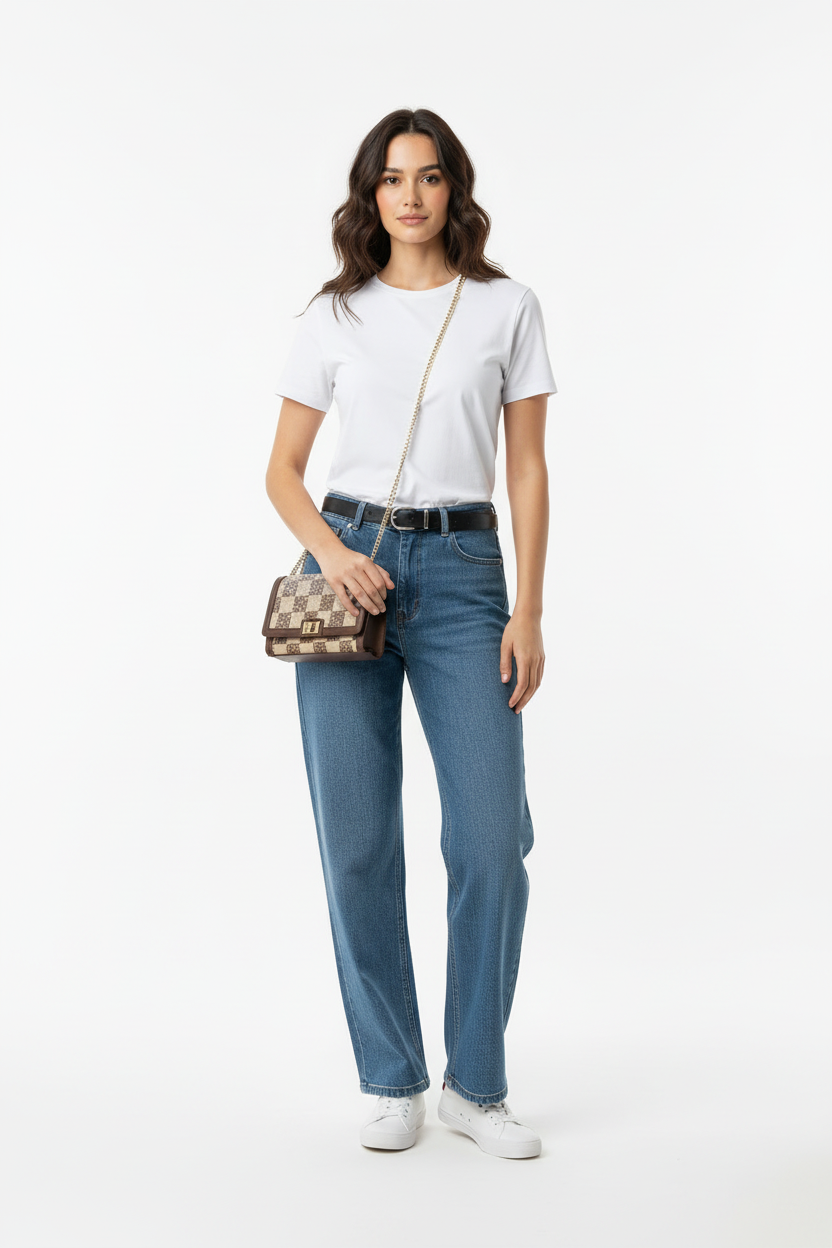 Model met tas, overzichtsfoto