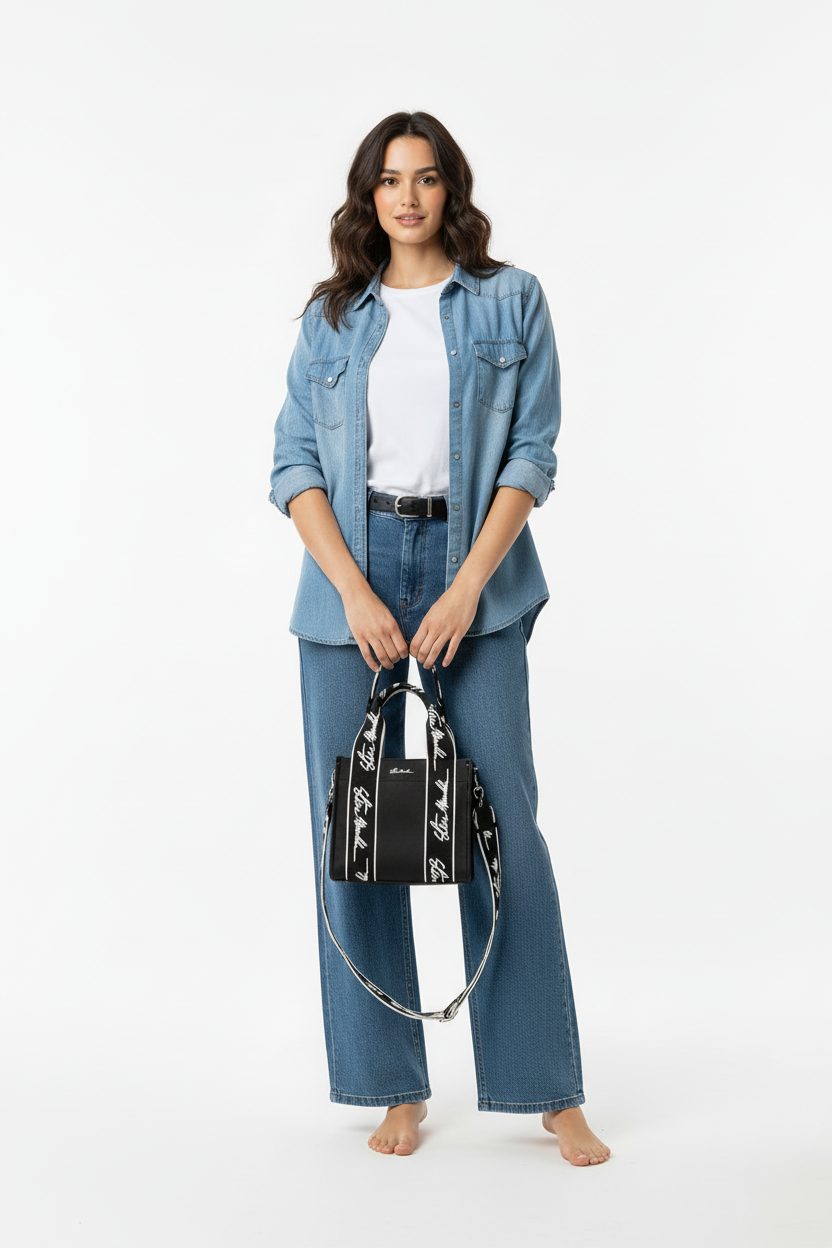 Model met tas, overzichtsfoto
