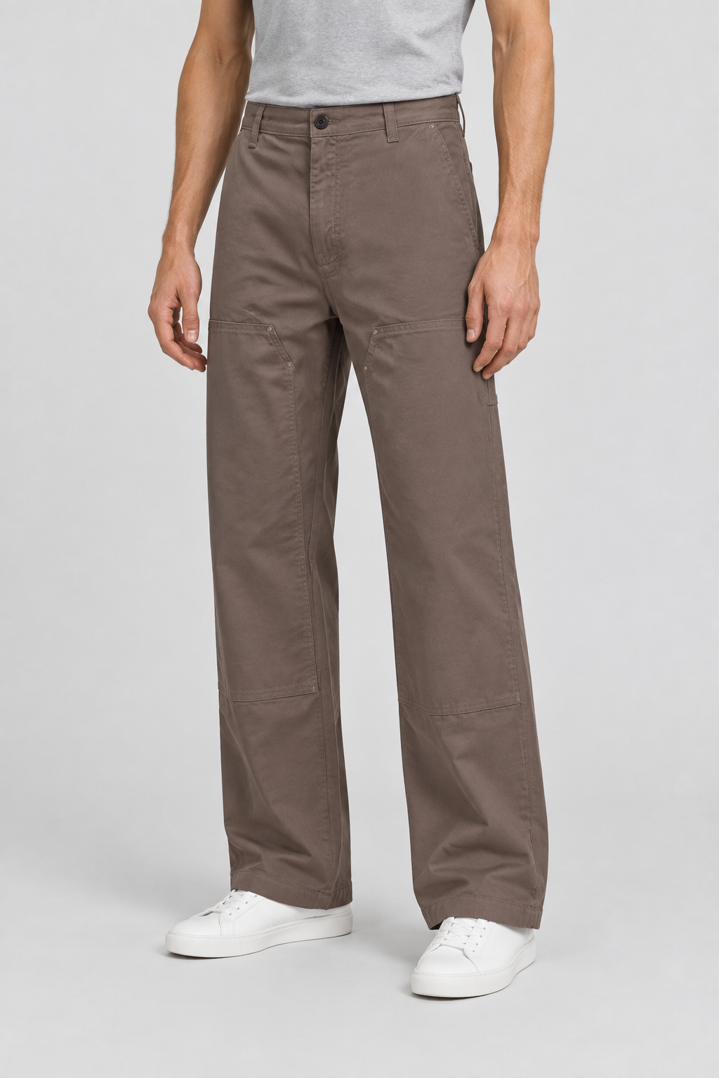 Taupebruine Only & Sons Carpenter Broek Fade Loose Fit met wijde rechte pijpen, van taille tot schoenen gefotografeerd